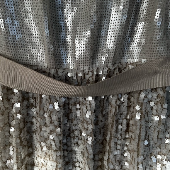 Express, size extra small, ivory sequence, belted, spaghetti strap dress - Picture 2 of 5